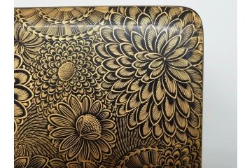 輪島塗　総沈金彫　菊花文　木製　絢爛豪華な文箱(金彩、書道具、硯箱、手許箱、小物入れ、漆器、漆芸)(R-081419)