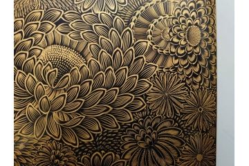 輪島塗　総沈金彫　菊花文　木製　絢爛豪華な文箱(金彩、書道具、硯箱、手許箱、小物入れ、漆器、漆芸)(R-081419)