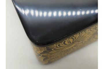 輪島塗　総沈金彫　菊花文　木製　絢爛豪華な文箱(金彩、書道具、硯箱、手許箱、小物入れ、漆器、漆芸)(R-081419)