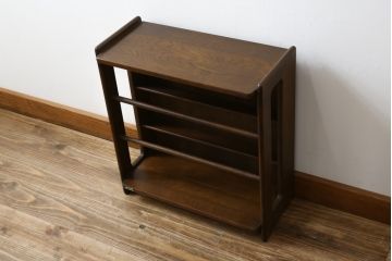 和製ビンテージ　オールドカリモク(karimoku)　木の温もりを感じるシンプルなオープンラック(収納棚、本棚、靴箱、玄関収納、スリッパ収納、ヴィンテージ)(R-081450)