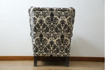 中古　美品　ドイツ　Domicil(ドミシール)　ダマスク柄がエレガントで洗練された印象を感じさせるアームソファとオットマンセット　定価約23万円相当　(R-081452)