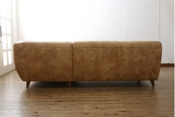 中古　美品　KOINOR(コイノール)　本革(レザー)　ヴィンテージ加工　洗練されたデザインが素敵なコーナーソファ(2人掛けソファ、3人掛けソファ、長椅子、カウチソファ、ビンテージ加工)(定価約100万円)(R-081453)