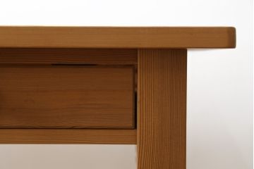 中古　希少な廃番モデル　北の住まい設計社　素朴な木肌に装飾的なデザインがよく映える挽物脚のデスク(ワークデスク、平机、コンソールテーブル、在宅用、在宅ワーク用)(R-081455)
