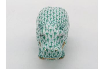 ヘレンド　ハンガリー　HEREND HVNGARY　グリーン　カバ　緻密な絵付けに匠の美技を感じるフィギュリン(緑、動物、金彩、フィッシュネット、ハンドペイント、置物、陶器)(R-081464)