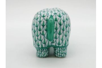 ヘレンド　ハンガリー　HEREND HVNGARY　グリーン　カバ　緻密な絵付けに匠の美技を感じるフィギュリン(緑、動物、金彩、フィッシュネット、ハンドペイント、置物、陶器)(R-081464)