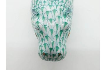 ヘレンド　ハンガリー　HEREND HVNGARY　グリーン　カバ　緻密な絵付けに匠の美技を感じるフィギュリン(緑、動物、金彩、フィッシュネット、ハンドペイント、置物、陶器)(R-081464)