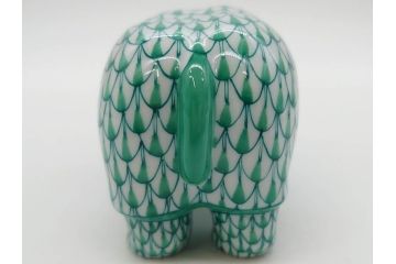 ヘレンド　ハンガリー　HEREND HVNGARY　グリーン　カバ　緻密な絵付けに匠の美技を感じるフィギュリン(緑、動物、金彩、フィッシュネット、ハンドペイント、置物、陶器)(R-081464)