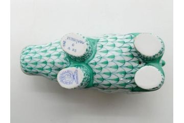 ヘレンド　ハンガリー　HEREND HVNGARY　グリーン　カバ　緻密な絵付けに匠の美技を感じるフィギュリン(緑、動物、金彩、フィッシュネット、ハンドペイント、置物、陶器)(R-081464)