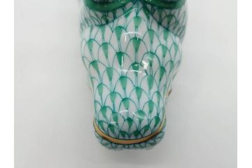 ヘレンド　ハンガリー　HEREND HVNGARY　グリーン　カバ　緻密な絵付けに匠の美技を感じるフィギュリン(緑、動物、金彩、フィッシュネット、ハンドペイント、置物、陶器)(R-081464)