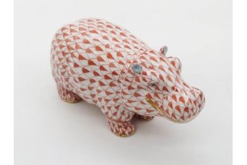 ヘレンド　ハンガリー　HEREND HVNGARY　オレンジ　カバ　愛嬌のある表情に心が和むフィギュリン(橙色、動物、金彩、フィッシュネット、ハンドペイント、置物、陶器)(R-081465)
