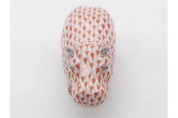 ヘレンド　ハンガリー　HEREND HVNGARY　オレンジ　カバ　愛嬌のある表情に心が和むフィギュリン(橙色、動物、金彩、フィッシュネット、ハンドペイント、置物、陶器)(R-081465)
