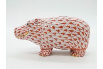 ヘレンド　ハンガリー　HEREND HVNGARY　オレンジ　カバ　愛嬌のある表情に心が和むフィギュリン(橙色、動物、金彩、フィッシュネット、ハンドペイント、置物、陶器)(R-081465)