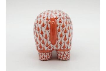 ヘレンド　ハンガリー　HEREND HVNGARY　オレンジ　カバ　愛嬌のある表情に心が和むフィギュリン(橙色、動物、金彩、フィッシュネット、ハンドペイント、置物、陶器)(R-081465)
