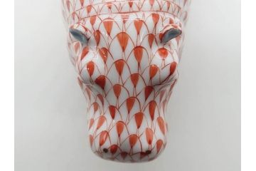 ヘレンド　ハンガリー　HEREND HVNGARY　オレンジ　カバ　愛嬌のある表情に心が和むフィギュリン(橙色、動物、金彩、フィッシュネット、ハンドペイント、置物、陶器)(R-081465)