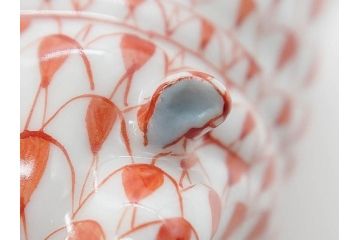 ヘレンド　ハンガリー　HEREND HVNGARY　オレンジ　カバ　愛嬌のある表情に心が和むフィギュリン(橙色、動物、金彩、フィッシュネット、ハンドペイント、置物、陶器)(R-081465)