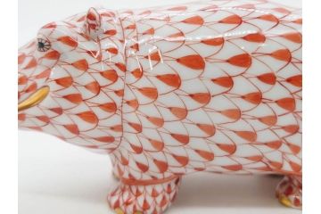 ヘレンド　ハンガリー　HEREND HVNGARY　オレンジ　カバ　愛嬌のある表情に心が和むフィギュリン(橙色、動物、金彩、フィッシュネット、ハンドペイント、置物、陶器)(R-081465)