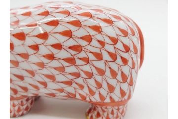 ヘレンド　ハンガリー　HEREND HVNGARY　オレンジ　カバ　愛嬌のある表情に心が和むフィギュリン(橙色、動物、金彩、フィッシュネット、ハンドペイント、置物、陶器)(R-081465)