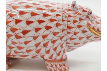 ヘレンド　ハンガリー　HEREND HVNGARY　オレンジ　カバ　愛嬌のある表情に心が和むフィギュリン(橙色、動物、金彩、フィッシュネット、ハンドペイント、置物、陶器)(R-081465)