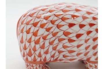 ヘレンド　ハンガリー　HEREND HVNGARY　オレンジ　カバ　愛嬌のある表情に心が和むフィギュリン(橙色、動物、金彩、フィッシュネット、ハンドペイント、置物、陶器)(R-081465)
