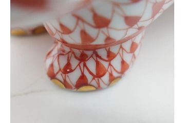 ヘレンド　ハンガリー　HEREND HVNGARY　オレンジ　カバ　愛嬌のある表情に心が和むフィギュリン(橙色、動物、金彩、フィッシュネット、ハンドペイント、置物、陶器)(R-081465)