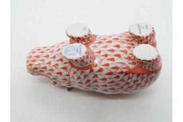 ヘレンド　ハンガリー　HEREND HVNGARY　オレンジ　カバ　愛嬌のある表情に心が和むフィギュリン(橙色、動物、金彩、フィッシュネット、ハンドペイント、置物、陶器)(R-081465)