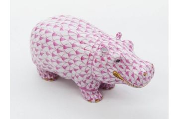 ヘレンド　ハンガリー　HEREND HVNGARY　ピンク　カバ　お部屋のアクセントになるフィギュリン(桃色、動物、金彩、フィッシュネット、ハンドペイント、置物、陶器)(R-081466)