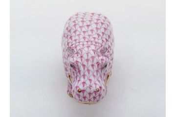 ヘレンド　ハンガリー　HEREND HVNGARY　ピンク　カバ　お部屋のアクセントになるフィギュリン(桃色、動物、金彩、フィッシュネット、ハンドペイント、置物、陶器)(R-081466)
