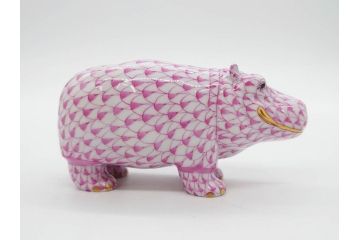 ヘレンド　ハンガリー　HEREND HVNGARY　ピンク　カバ　お部屋のアクセントになるフィギュリン(桃色、動物、金彩、フィッシュネット、ハンドペイント、置物、陶器)(R-081466)