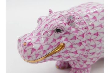 ヘレンド　ハンガリー　HEREND HVNGARY　ピンク　カバ　お部屋のアクセントになるフィギュリン(桃色、動物、金彩、フィッシュネット、ハンドペイント、置物、陶器)(R-081466)
