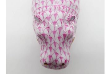 ヘレンド　ハンガリー　HEREND HVNGARY　ピンク　カバ　お部屋のアクセントになるフィギュリン(桃色、動物、金彩、フィッシュネット、ハンドペイント、置物、陶器)(R-081466)