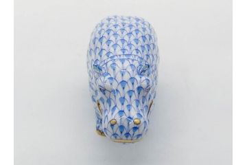 ヘレンド　ハンガリー　HEREND HVNGARY　ブルー　カバ　爽やかな雰囲気のフィギュリン(青、動物、金彩、フィッシュネット、ハンドペイント、置物、陶器)(R-081468)