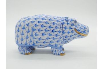 ヘレンド　ハンガリー　HEREND HVNGARY　ブルー　カバ　爽やかな雰囲気のフィギュリン(青、動物、金彩、フィッシュネット、ハンドペイント、置物、陶器)(R-081468)