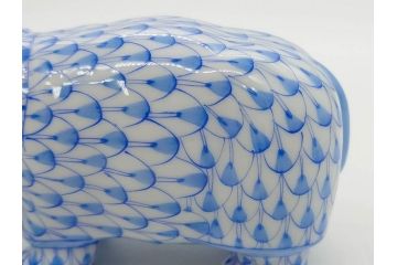 ヘレンド　ハンガリー　HEREND HVNGARY　ブルー　カバ　爽やかな雰囲気のフィギュリン(青、動物、金彩、フィッシュネット、ハンドペイント、置物、陶器)(R-081468)