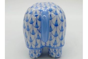 ヘレンド　ハンガリー　HEREND HVNGARY　ブルー　カバ　爽やかな雰囲気のフィギュリン(青、動物、金彩、フィッシュネット、ハンドペイント、置物、陶器)(R-081468)