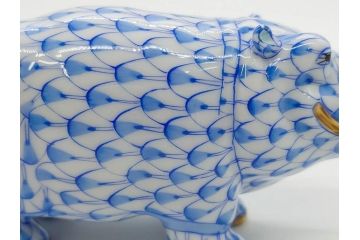 ヘレンド　ハンガリー　HEREND HVNGARY　ブルー　カバ　爽やかな雰囲気のフィギュリン(青、動物、金彩、フィッシュネット、ハンドペイント、置物、陶器)(R-081468)