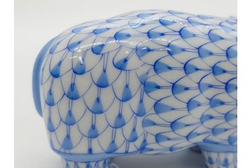 ヘレンド　ハンガリー　HEREND HVNGARY　ブルー　カバ　爽やかな雰囲気のフィギュリン(青、動物、金彩、フィッシュネット、ハンドペイント、置物、陶器)(R-081468)