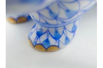 ヘレンド　ハンガリー　HEREND HVNGARY　ブルー　カバ　爽やかな雰囲気のフィギュリン(青、動物、金彩、フィッシュネット、ハンドペイント、置物、陶器)(R-081468)