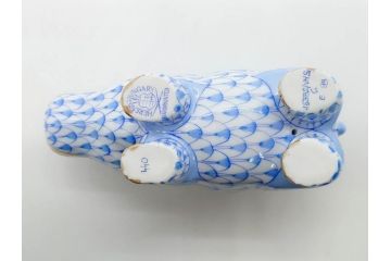 ヘレンド　ハンガリー　HEREND HVNGARY　ブルー　カバ　爽やかな雰囲気のフィギュリン(青、動物、金彩、フィッシュネット、ハンドペイント、置物、陶器)(R-081468)