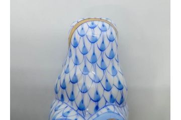 ヘレンド　ハンガリー　HEREND HVNGARY　ブルー　カバ　爽やかな雰囲気のフィギュリン(青、動物、金彩、フィッシュネット、ハンドペイント、置物、陶器)(R-081468)