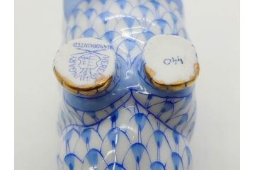ヘレンド　ハンガリー　HEREND HVNGARY　ブルー　カバ　爽やかな雰囲気のフィギュリン(青、動物、金彩、フィッシュネット、ハンドペイント、置物、陶器)(R-081468)