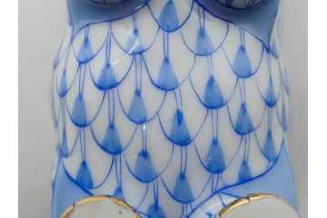 ヘレンド　ハンガリー　HEREND HVNGARY　ブルー　カバ　爽やかな雰囲気のフィギュリン(青、動物、金彩、フィッシュネット、ハンドペイント、置物、陶器)(R-081468)