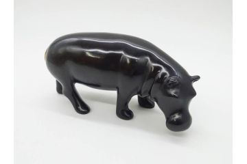 Loet Vanderveen(ロート・ヴァンダーヴィーン)　ブロンズ　カバ　52/1000　高さ 約8.7cm　シックで重厚感のある置物(彫刻、金彩、動物、アニマル、オブジェ、ディスプレイ、オランダ)(R-081469)　