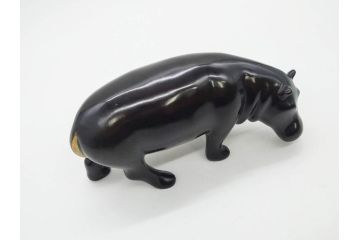Loet Vanderveen(ロート・ヴァンダーヴィーン)　ブロンズ　カバ　52/1000　高さ 約8.7cm　シックで重厚感のある置物(彫刻、金彩、動物、アニマル、オブジェ、ディスプレイ、オランダ)(R-081469)　
