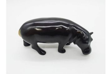 Loet Vanderveen(ロート・ヴァンダーヴィーン)　ブロンズ　カバ　52/1000　高さ 約8.7cm　シックで重厚感のある置物(彫刻、金彩、動物、アニマル、オブジェ、ディスプレイ、オランダ)(R-081469)　