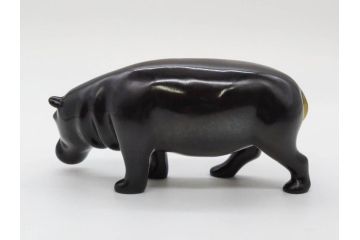 Loet Vanderveen(ロート・ヴァンダーヴィーン)　ブロンズ　カバ　52/1000　高さ 約8.7cm　シックで重厚感のある置物(彫刻、金彩、動物、アニマル、オブジェ、ディスプレイ、オランダ)(R-081469)　