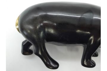 Loet Vanderveen(ロート・ヴァンダーヴィーン)　ブロンズ　カバ　52/1000　高さ 約8.7cm　シックで重厚感のある置物(彫刻、金彩、動物、アニマル、オブジェ、ディスプレイ、オランダ)(R-081469)　