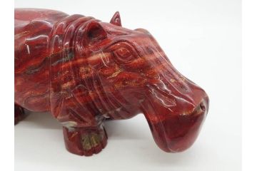 カバ　落ち着いた佇まいの置物4点セット(彫刻、動物、アニマル、オブジェ、ディスプレイ)(R-081473)