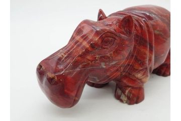 カバ　落ち着いた佇まいの置物4点セット(彫刻、動物、アニマル、オブジェ、ディスプレイ)(R-081473)