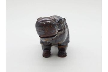 カバ　落ち着いた佇まいの置物4点セット(彫刻、動物、アニマル、オブジェ、ディスプレイ)(R-081473)