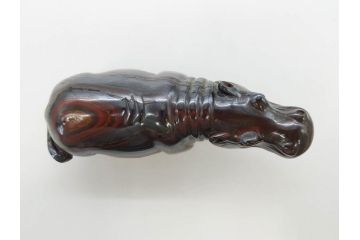 カバ　落ち着いた佇まいの置物4点セット(彫刻、動物、アニマル、オブジェ、ディスプレイ)(R-081473)